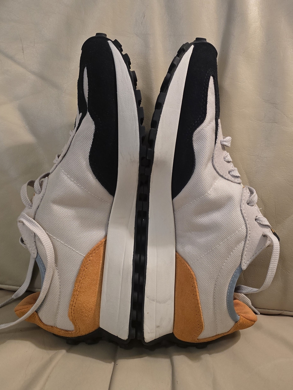 New Balance 327 White Orange Blue Black Suede Moonbeam Madras Sneakers, Men's 10 - Picture 12 of 13